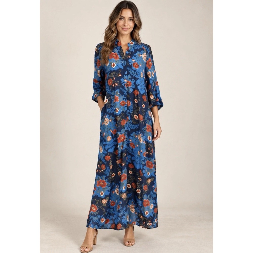 FARM Rio Maxi Shirt Dress Women's XS Floral Button Front Boho Resort